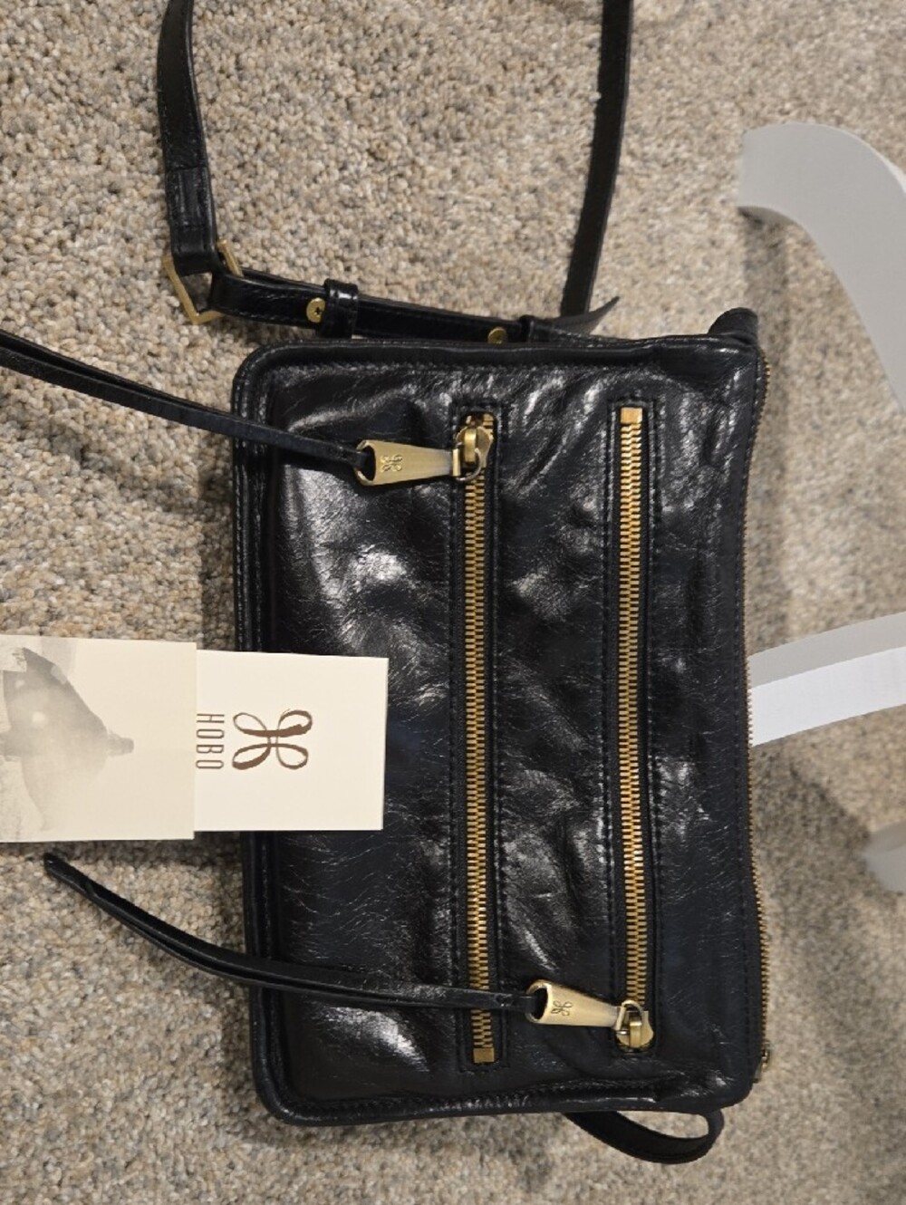 HOBO Black Leather Crossbody with Gold Hardware